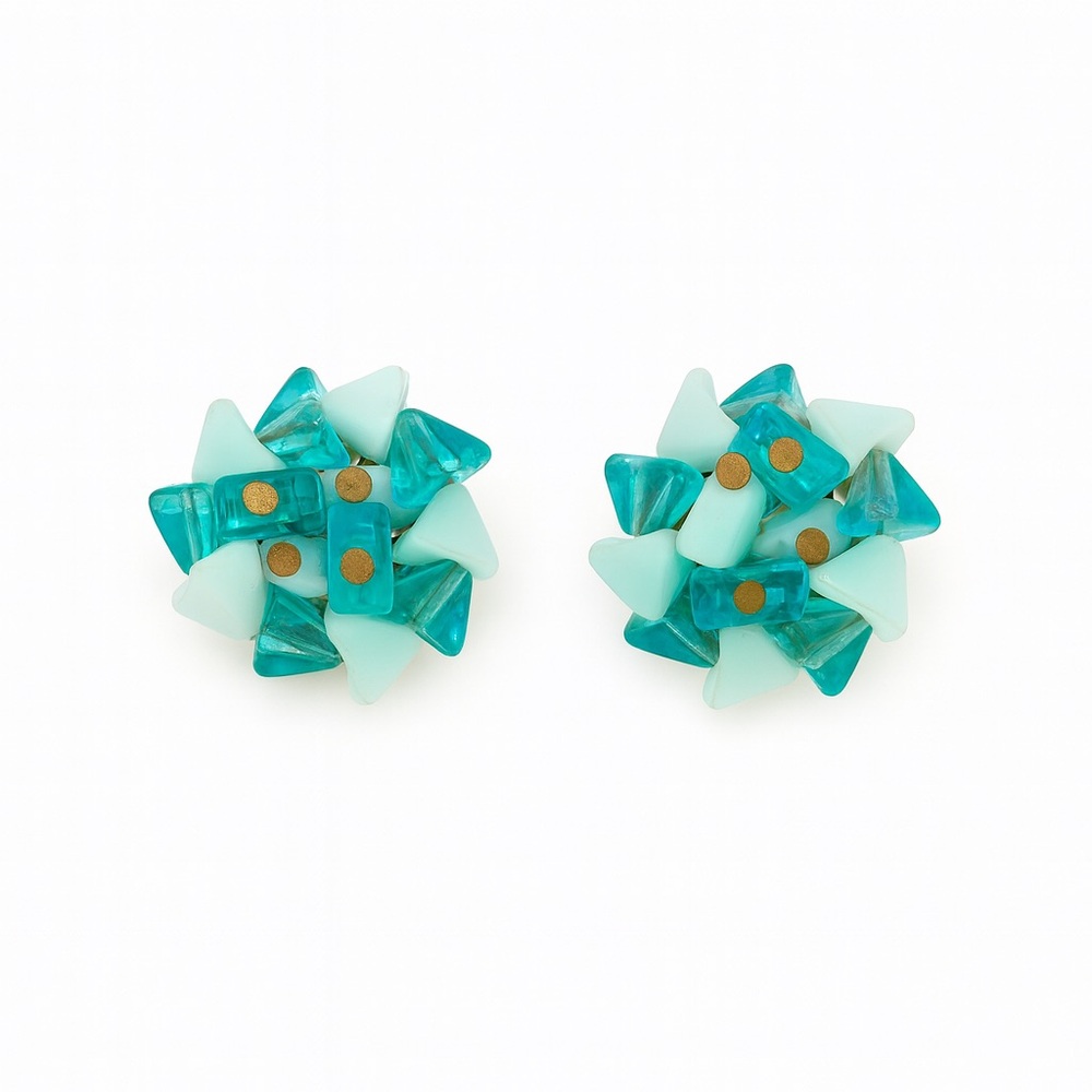 Vintage Turquoise Lucite Clip On Earrings 1950’s Style